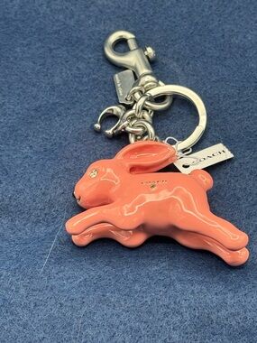 Coach Coral Pink Rabbit Keychain Charm